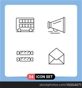 4 Thematic Vector Filledline Flat Colors and Editable Symbols of bus, candy, london, laud, holiday Editable Vector Design Elements