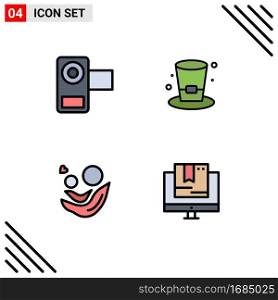 4 Thematic Vector Filledline Flat Colors and Editable Symbols of camera, mother, movie, drink, kids Editable Vector Design Elements