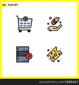 4 Thematic Vector Filledline Flat Colors and Editable Symbols of checkout, cheese, child, cancel, piece of cheese Editable Vector Design Elements