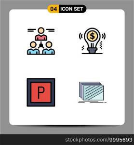 4 Thematic Vector Filledline Flat Colors and Editable Symbols of connect, solution, team, bulb, vehicles Editable Vector Design Elements