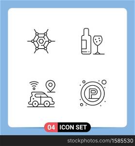 4 Thematic Vector Filledline Flat Colors and Editable Symbols of decentralized, map, drink, love, parking Editable Vector Design Elements
