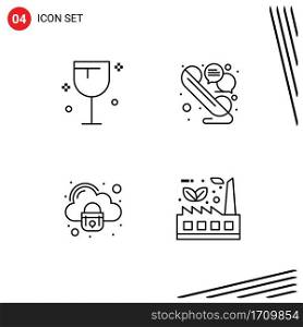 4 Thematic Vector Filledline Flat Colors and Editable Symbols of drinks, cloud, wine, talk, secure Editable Vector Design Elements