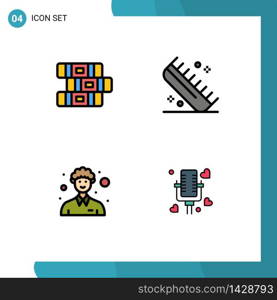 4 Thematic Vector Filledline Flat Colors and Editable Symbols of education, male, beauty, hairdressing, person Editable Vector Design Elements