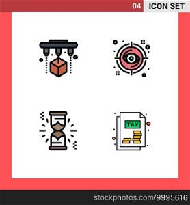 4 Thematic Vector Filledline Flat Colors and Editable Symbols of factory, loading, eye, target, document Editable Vector Design Elements