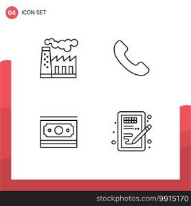 4 Thematic Vector Filledline Flat Colors and Editable Symbols of factory, money, smoke, call, creative Editable Vector Design Elements