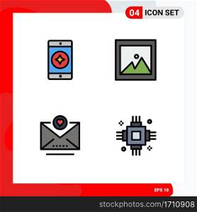 4 Thematic Vector Filledline Flat Colors and Editable Symbols of favorite mobile, chip, image, email, electric Editable Vector Design Elements
