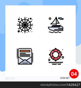 4 Thematic Vector Filledline Flat Colors and Editable Symbols of halloween, newsletter, scary, transport, water Editable Vector Design Elements