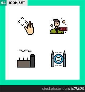 4 Thematic Vector Filledline Flat Colors and Editable Symbols of hand, boiling plant, croup, media, industrial plant Editable Vector Design Elements