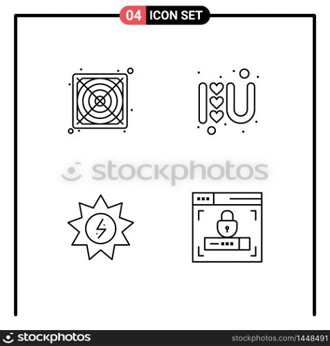 4 Thematic Vector Filledline Flat Colors and Editable Symbols of hardware, energy, heart, love sign, web design Editable Vector Design Elements
