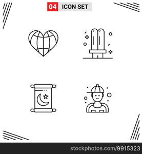 4 Thematic Vector Filledline Flat Colors and Editable Symbols of heart, light, favorite, electricity, invitation Editable Vector Design Elements