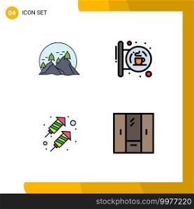 4 Thematic Vector Filledline Flat Colors and Editable Symbols of hill, signal, mountain, coffee, party Editable Vector Design Elements