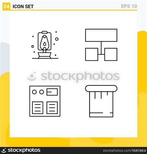 4 Thematic Vector Filledline Flat Colors and Editable Symbols of lantern, shopping, layout, arrow, putty Editable Vector Design Elements