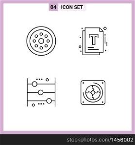 4 Thematic Vector Filledline Flat Colors and Editable Symbols of lock, abacus, safety, file, calculator Editable Vector Design Elements