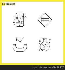 4 Thematic Vector Filledline Flat Colors and Editable Symbols of map, call, route, road fence, phone Editable Vector Design Elements