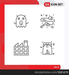 4 Thematic Vector Filledline Flat Colors and Editable Symbols of monster, industry, extension, heart, water Editable Vector Design Elements