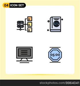 4 Thematic Vector Filledline Flat Colors and Editable Symbols of network, monitor, social, cover, hardware Editable Vector Design Elements
