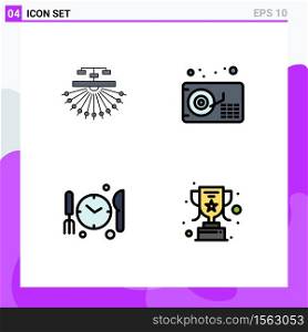 4 Thematic Vector Filledline Flat Colors and Editable Symbols of optimization, dnner, structure, gramophone, achievement Editable Vector Design Elements