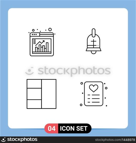 4 Thematic Vector Filledline Flat Colors and Editable Symbols of window, wireframe, chart, easter, love Editable Vector Design Elements