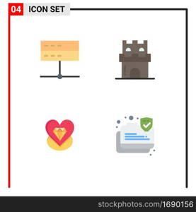 4 Thematic Vector Flat Icons and Editable Symbols of admin, sandcastle, server, castle, love Editable Vector Design Elements