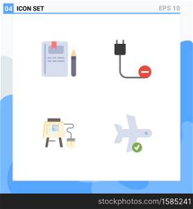 4 Thematic Vector Flat Icons and Editable Symbols of book, mouse, pencil, devices, board Editable Vector Design Elements
