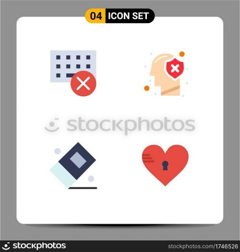 4 Thematic Vector Flat Icons and Editable Symbols of computers, mind, hardware, head, eraser Editable Vector Design Elements