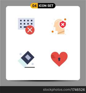 4 Thematic Vector Flat Icons and Editable Symbols of computers, mind, hardware, head, eraser Editable Vector Design Elements