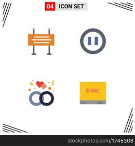 4 Thematic Vector Flat Icons and Editable Symbols of construction banner, ring, under construction barrier, pause, board Editable Vector Design Elements