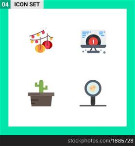 4 Thematic Vector Flat Icons and Editable Symbols of decoration, nature, lantern, website, biology analysis Editable Vector Design Elements