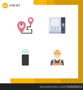 4 Thematic Vector Flat Icons and Editable Symbols of delivery, remote, map, cash, labour man Editable Vector Design Elements