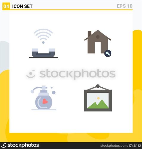 4 Thematic Vector Flat Icons and Editable Symbols of device, real, support, estate, fragrance Editable Vector Design Elements