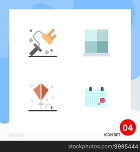 4 Thematic Vector Flat Icons and Editable Symbols of dye, happy, tool, gate, kite Editable Vector Design Elements