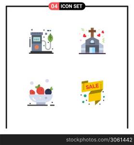 4 Thematic Vector Flat Icons and Editable Symbols of eco, berries, pump, church, drink Editable Vector Design Elements