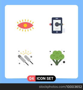 4 Thematic Vector Flat Icons and Editable Symbols of eye, celebration, design, pencil, fireworks Editable Vector Design Elements