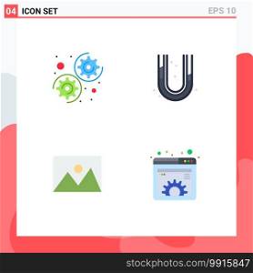 4 Thematic Vector Flat Icons and Editable Symbols of gear, home ware, mechanical, plumbing, photo Editable Vector Design Elements