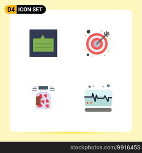 4 Thematic Vector Flat Icons and Editable Symbols of grid, bottle, popup, goal, heart Editable Vector Design Elements