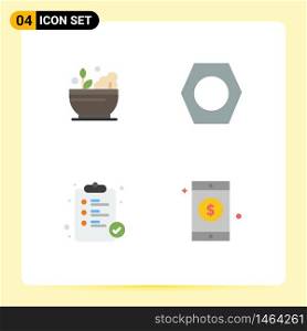 4 Thematic Vector Flat Icons and Editable Symbols of hospital, pharmacy, soup, tools, mobile Editable Vector Design Elements