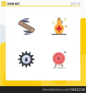 4 Thematic Vector Flat Icons and Editable Symbols of knife, leaf, swiss, kettle, ecology Editable Vector Design Elements