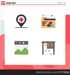 4 Thematic Vector Flat Icons and Editable Symbols of map, desk, leaf, analytics, office desk Editable Vector Design Elements