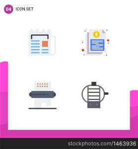 4 Thematic Vector Flat Icons and Editable Symbols of media, report, newspaper, document, drinks Editable Vector Design Elements
