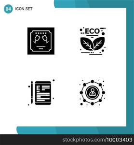 4 Thematic Vector Solid Glyphs and Editable Symbols of card, online, letter, energy, e Editable Vector Design Elements