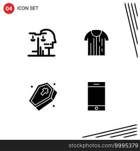 4 Thematic Vector Solid Glyphs and Editable Symbols of choice, shirt, judgment, sport, grave Editable Vector Design Elements