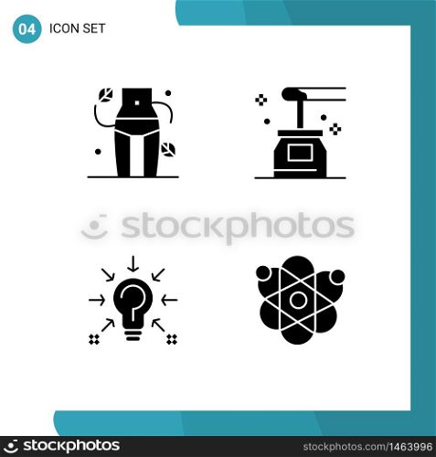 4 Thematic Vector Solid Glyphs and Editable Symbols of diet, bulb, woman, oil, idea Editable Vector Design Elements