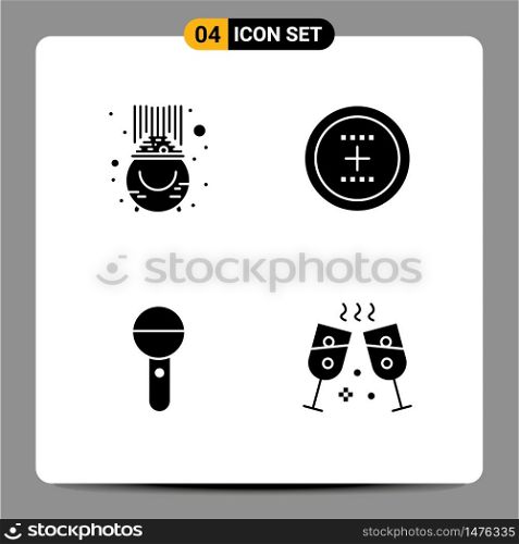 4 Thematic Vector Solid Glyphs and Editable Symbols of fortune, round, patrick, circle, mic Editable Vector Design Elements