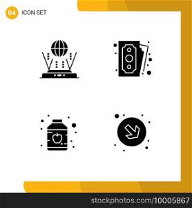 4 Thematic Vector Solid Glyphs and Editable Symbols of internet, food, connect, payment, arrow Editable Vector Design Elements