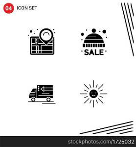4 Thematic Vector Solid Glyphs and Editable Symbols of map, delivery, success, winter, vehicle Editable Vector Design Elements
