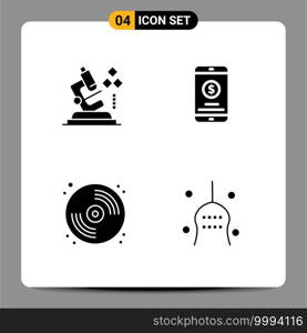 4 Thematic Vector Solid Glyphs and Editable Symbols of microscope, art, medical, mobile payment, paint Editable Vector Design Elements