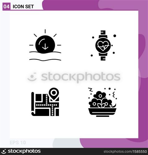 4 Thematic Vector Solid Glyphs and Editable Symbols of nature, real estate, weather, heart beat, food Editable Vector Design Elements
