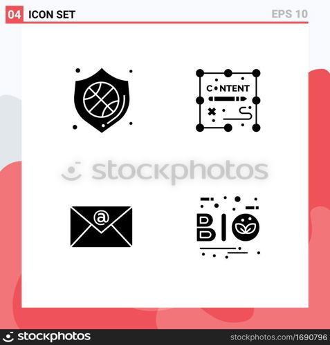 4 Thematic Vector Solid Glyphs and Editable Symbols of protection, inbox, badge, duplicate, bio Editable Vector Design Elements