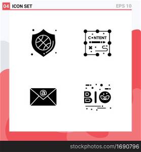 4 Thematic Vector Solid Glyphs and Editable Symbols of protection, inbox, badge, duplicate, bio Editable Vector Design Elements