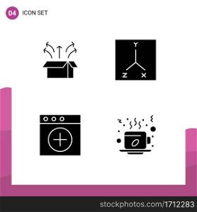 4 Thematic Vector Solid Glyphs and Editable Symbols of release, mac, open box, location, winter Editable Vector Design Elements